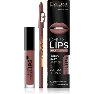 Eveline OH My Lips Pomadka matowa w płynie 4,5 ml + Konturówka do ust zestaw /02/ Milky Chocolate