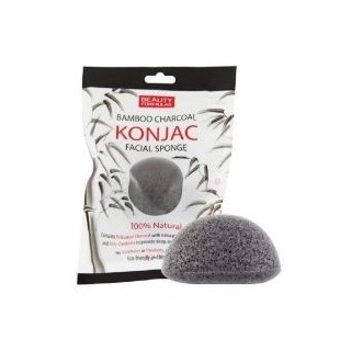 Beauty Formulas Konjac Gąbka bambusowa do mycia twarzy z aktywnym węglem 100% Natural 1 sztuka