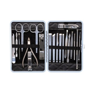 A set of 20 cosmetic accessories for manicure, pedicure and facial treatments in a case