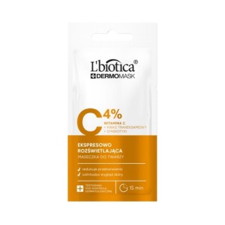 L'Biotica Dermomask uitdrukkelijk verhelderend gezichtsmasker met vitamine C 8 ml L'Biotica Dermomask uitdrukkelijk verhelderend gezichtsmasker met vitamine C 8 ml